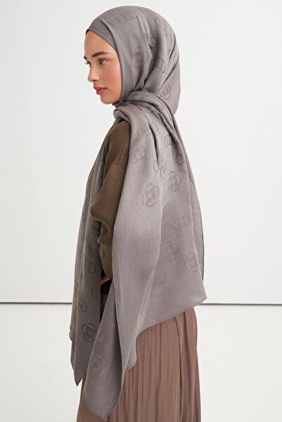 carell Monogram pattern tencel wool viscose shawl anthracite