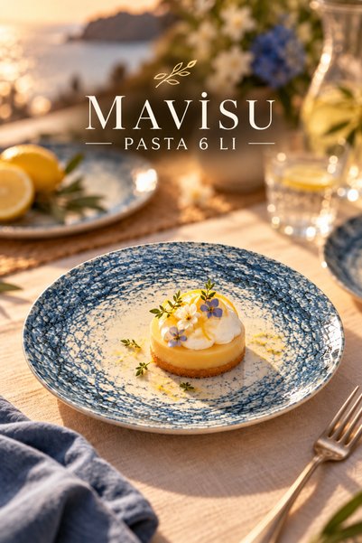 Heda Porselen Mavisu 6'lı Pasta Tabağı Seti 19 cm Mavi Desenli Porselen Tatlı...