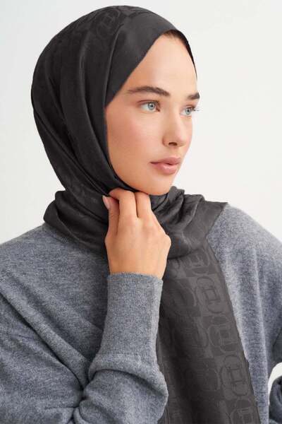 carell Noire Pattern Liora Cotton Shawl Dark Anthracite
