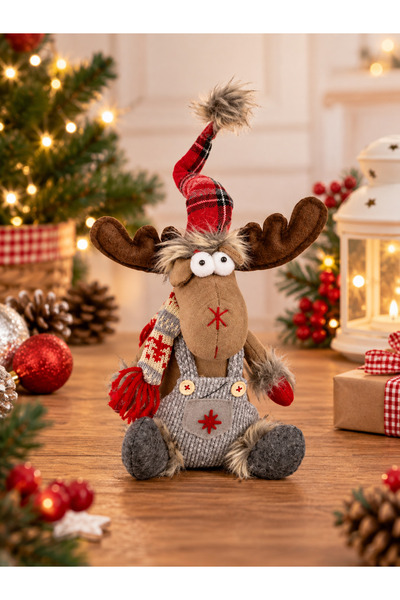 party mix Christmas Ornament Sitting Deer Figure 20 cm Decorative Christmas Deer with Hat