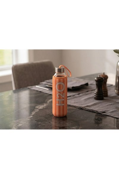 H2O Desenli Kilifli 750 ml Glass Bottle * Striped Orange
