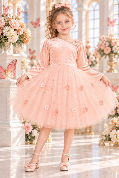 TREEMASS Rochie pentru fete din catifea si tul, ideala pentru ocazii speciale.
