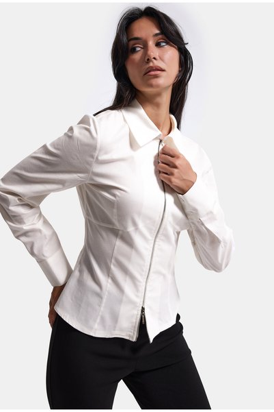 it's basic Women's White W6-2 Slim Fit Zipper Detailed Shirt