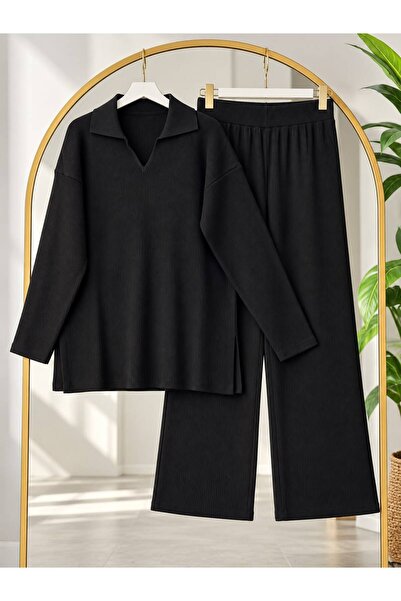 VOLT CLOTHİNG Women's Hijab Polo Collar Knitwear Pants Set