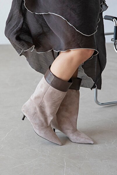 STRASWANS Bridge Women's Mouth-Collar Leather Suede Boots Mink