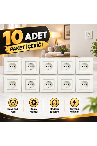 Grano Gümüş Topraklı Priz 10 Adet Çerçeve Dahil