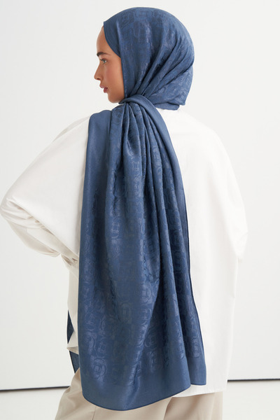 carell Noire pattern liora cotton shawl denim blue