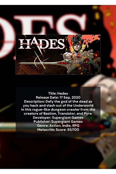 OEM Poster Infografic Hades, Zeul Lumii de Jos Mitologie, Carton 250g, A4