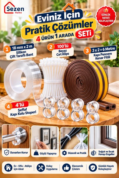 SEZEN HOME 4'ü 1 Arada Ev Düzenleme Seti – Çift Taraflı Silikon Bant, 100'lü ...