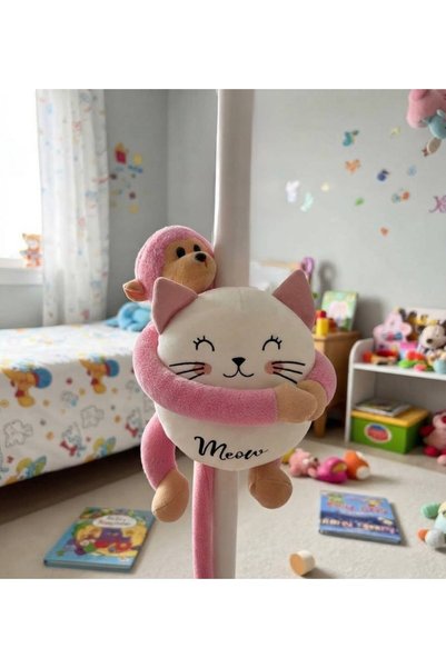 Adalinhome Sımsıcak Sarılmalar: Pembe Sarılan Maymun & Sevimli Peluş Kedili Yastık Seti