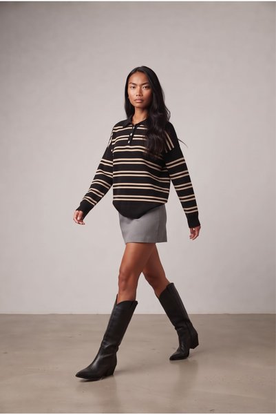 soft&basic Women's Knitwear Polo Neck Oversize Comfort Fit Sweatshirt Pullover