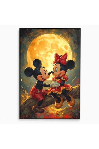Luxcanva Tablou Canvas Iubire Sub Clar De Luna 50x70 cm cu Rama Negru Mickey ...