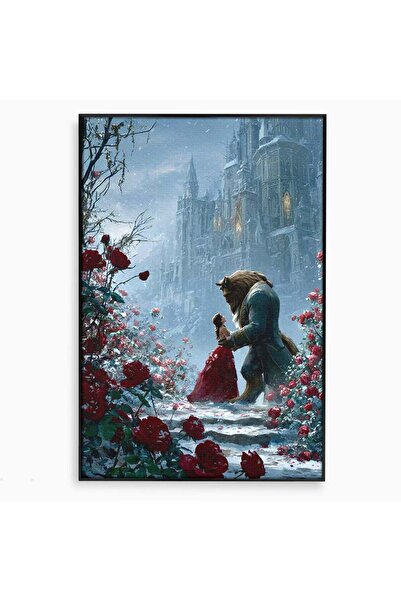 Luxcanva Tablou Canvas Frumoasa Si Bestia 40x60 cm cu Rama Negru Basme Iubire...