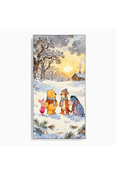 Luxcanva Tablou Canvas Magia Iernii cu Winnie 60x120 cm cu Rama Argintiu Padu...