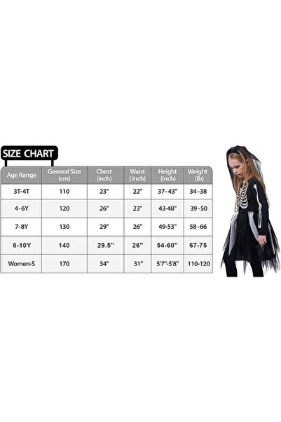 Ikali Costum schelet pentru fete, negru, 3-4 ani,104-110 ,