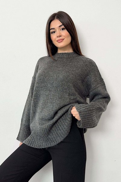 JEE LEE Women's Crew Neck Casual Basic Knitwear Sweater Anthracite - 27K 4700