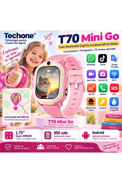 Techone Παιδικό Smartwatch με GPS, Τηλέφωνο T70 MiniGo, Android, Βιντεοκλήση,...