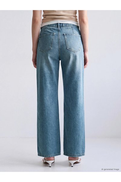 LC Waikiki LCW Jeans Indigo Pantaloni de damă cu talie elastică și croială largă