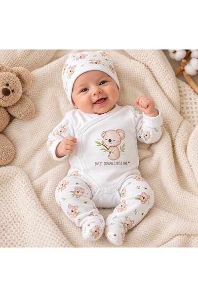 TucanKids Newborn Baby 3-Piece Hospital Discharge Set 100% Cotton Outer Stitc...
