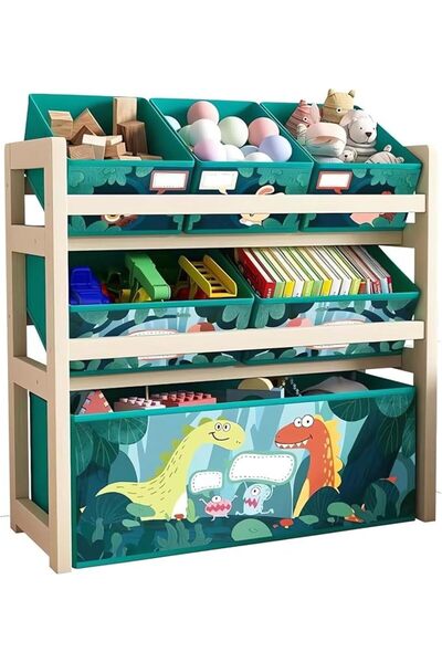 HOOKOR Kids Toy Organizer with Storage Bins, 3 Tier Solid Wood Toy Storage Ca...