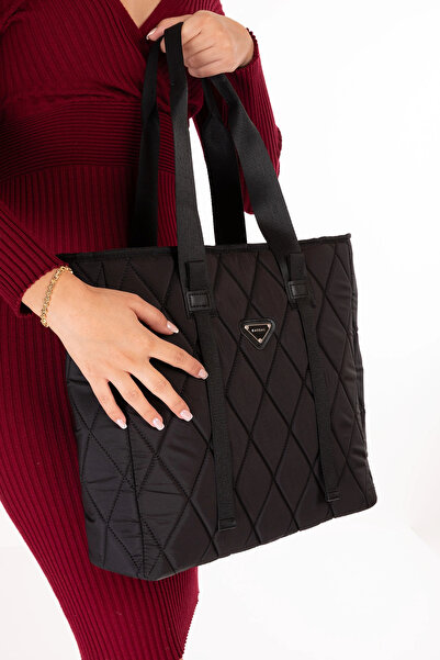 Gondol Women's Large Quilted Fabric Bag Ald.2287 Black