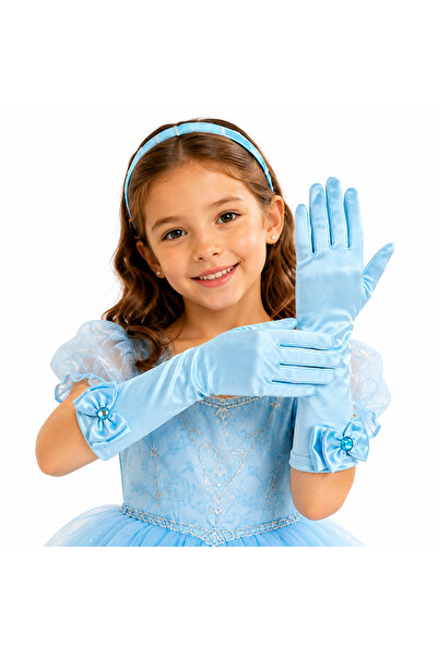 SOLLUXE Mănuși Satin Bleu pentru Fetițe, Accesoriu Rochie de Prințesă, Cosplay, Carnaval si Serbari