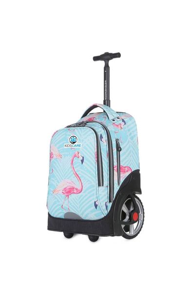 KidsCare Troler școlar Flamingo pentru copii, cu mâner telescopic și roți mar...