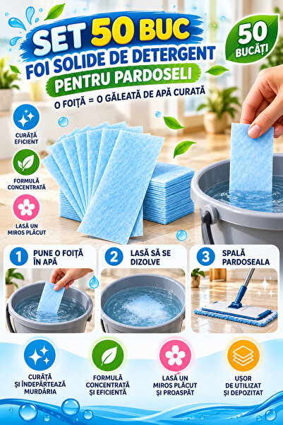 Solvero Foi Solide de Detergent pentru Pardoseli, Set 50 Bucati, Solubile in ...