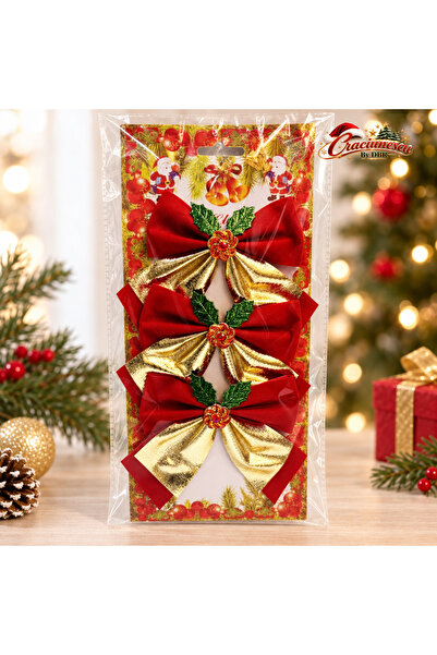 Craciunescu By DBR Set 3 Fundite pentru Brad, Rosu si Auriu, Accente Festive -