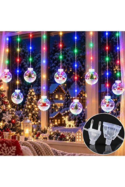JML Instalatie LED de Craciun 3m cu 10 Globuri de 8.5cm, Figurine si Zapada Artificiala, Lumina Colorata