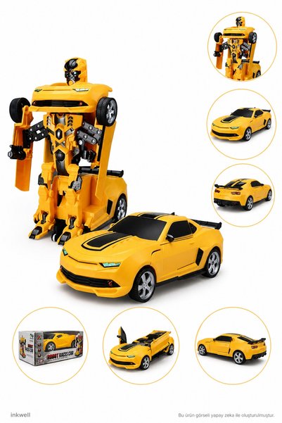 inkwell Oyuncak Spor Araba 25 cm, Robota Dönüşen Pilli Tasarım, Işıklı Ve Ses...