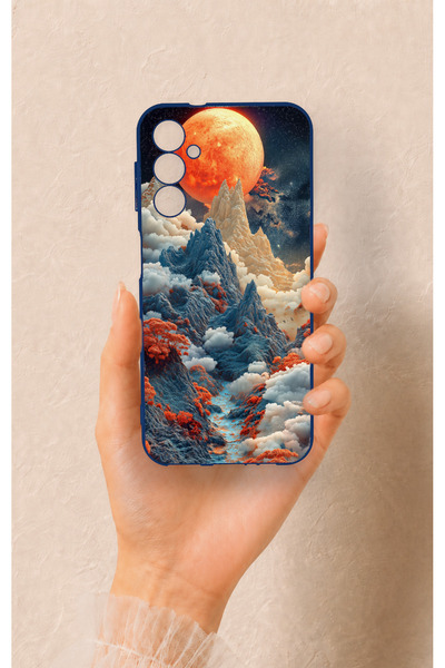 Vip Case Samsung A14 Compatible Red Moon Patterned Silicone Case