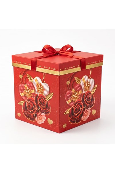 ELdepo Cutie cadou XL, 30x30x30 cm, Tematică romantică cu flori și inimi (Des...