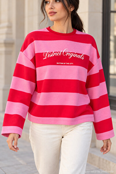 Polo State Women's Striped Front and Back Printed Wide Sleeve Oversize Sweats...