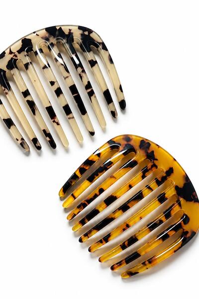 New Obsessions 2 Pieces Mink-Brown Tortoise Shell Ellipse French Bone Comb Clasp