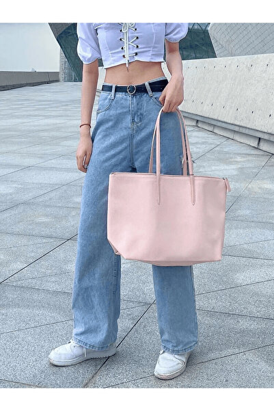 Lacot Light Pink Casual Ladies Tote Handbag, Embroidered Crocodile, Large Cap...
