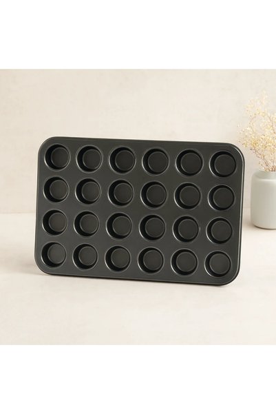 Bezos 24-Cavity Metal Muffin Cake Pan, Black, Bzeldr05