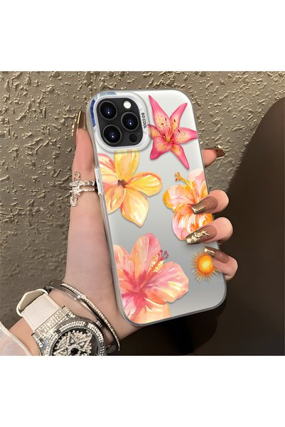 CHICASELUX حافظة هاتف متوافقة مع iPhone 15 Pro بتصميم أزهار استوائية وشمس، مق...