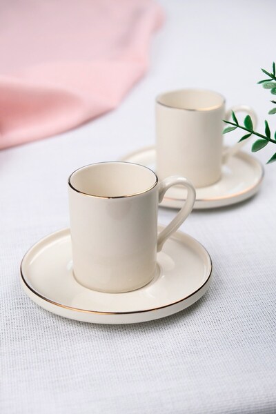 tabakevi Tabak Evi Gold Gilded Porcelain Coffee Cup Set 100Cc for 2 Persons 4...