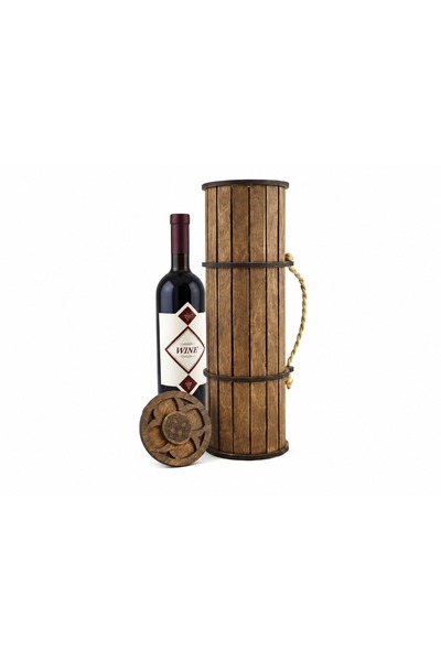 Piner Cutie din lemn pentru sticla de vin, model rustic Barrel
