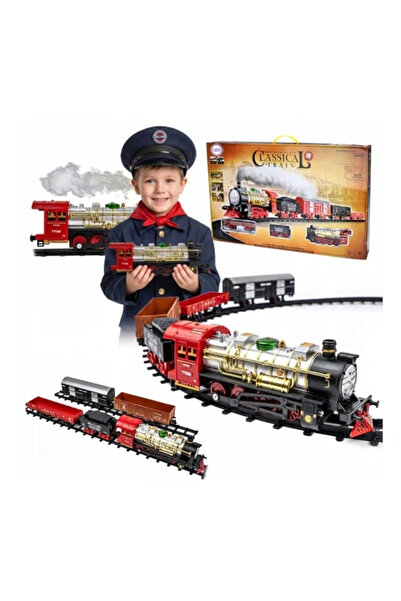 CIUPIGo Tren electric retro roșu cu locomotivă, șine, vagoane, sunete și lumi...