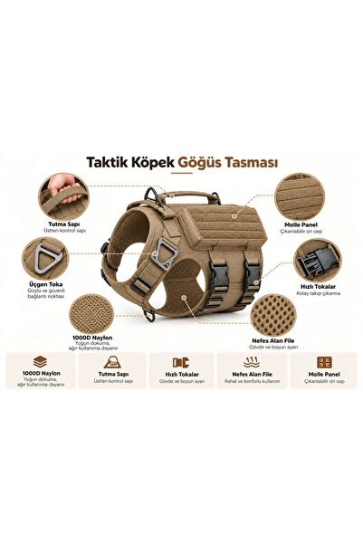 1000D Naylon Taktik Köpek Göğüs Tasması Taba