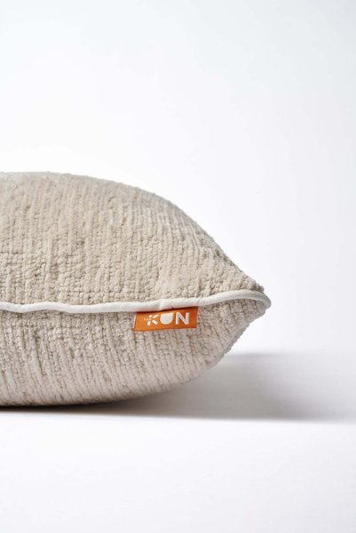 THE KUN Ecru Plain Chenille Textured 2-Piece Throw Pillow Cover Set with Piping Detail