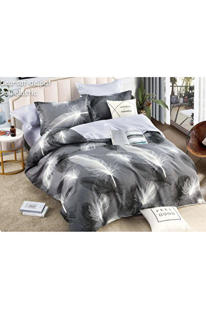 decorami Double bed linen, FINET, 6 pieces, with Stretchy, Jojo Home, Grey-Wh...