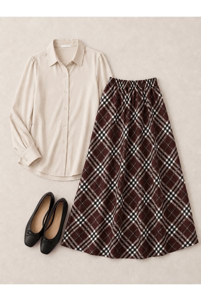 Hepsi Moda Plaid Pattern Scuba Skirt - Bitter Brown