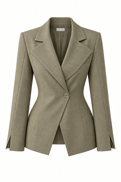 My Blog Khakifarbene zweireihige Jacke mit einem Knopf - 2y7011