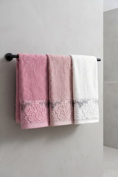 Miss Paris Home 3-Piece Rose Embossed Towel Set |   50X90 Hand, Face, and Hair Towel |   100% Cotton |   High Absorbency, Fast Drying