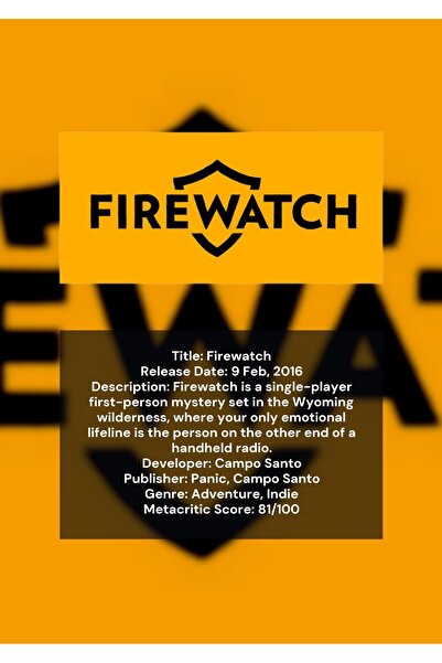 OEM Poster Infografic Firewatch, Joc Video Aventură, Carton Premium 250g, For...