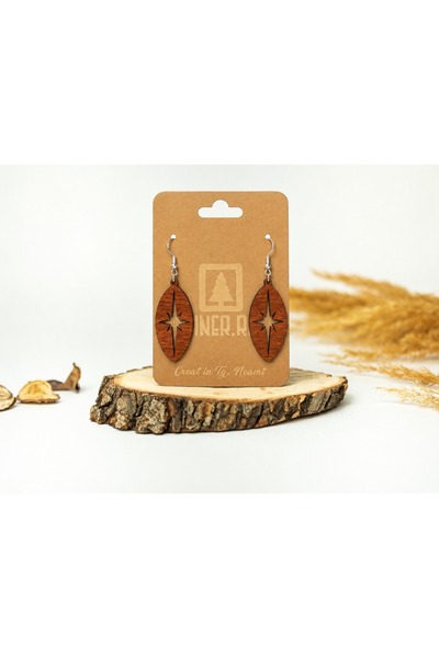 Piner Cercei handmade din lemn stil boho, model Stea