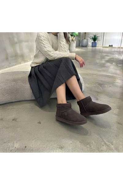 MİSSWEMODASHOES Women's Bitter Brown Color Ultra Mini Suede Flat Boots with Fur Inside